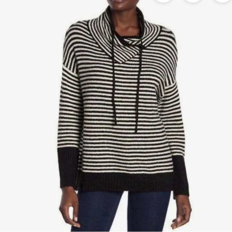 Philosophy Black White Striped Cowl Neck Sweater Women’s Medium Nautical
